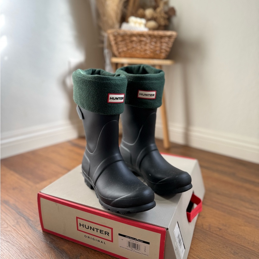 Hunter Black Boots with Forest Green Cuffs
